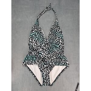 Carmen Marc Valvo Mobwife Animal Print V Neck One Piece Womens Swimsuit Size 14